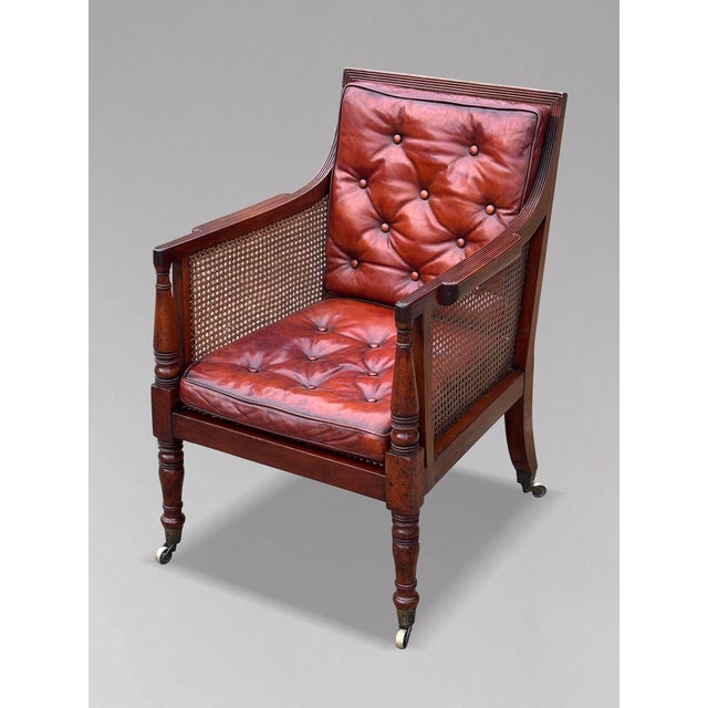 Hollywood Regency Regency Caned Mahogany Library Bergère Armchair, 1810s For Sale - Image 3 of 14
