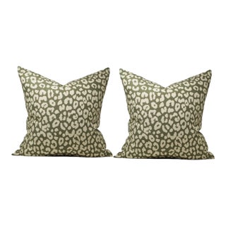 Pair of 22" Leopard Spots Pillow (Olive Green) For Sale