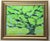 An oil painting of an abstract tree boldly painted in a traditional Japanesque or Chinoiserie style in indigo blue and...