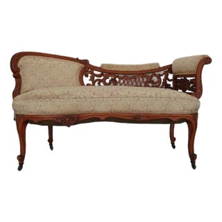 Antique Carved Walnut Victorian Conversation Settee For Sale