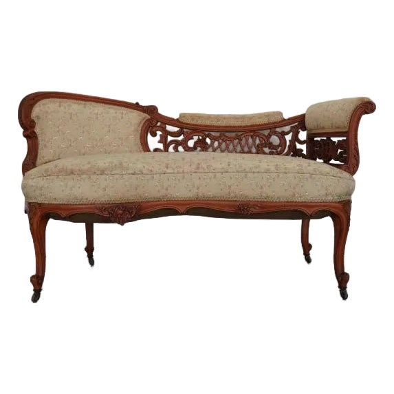 Antique Carved Walnut Victorian Conversation Settee For Sale