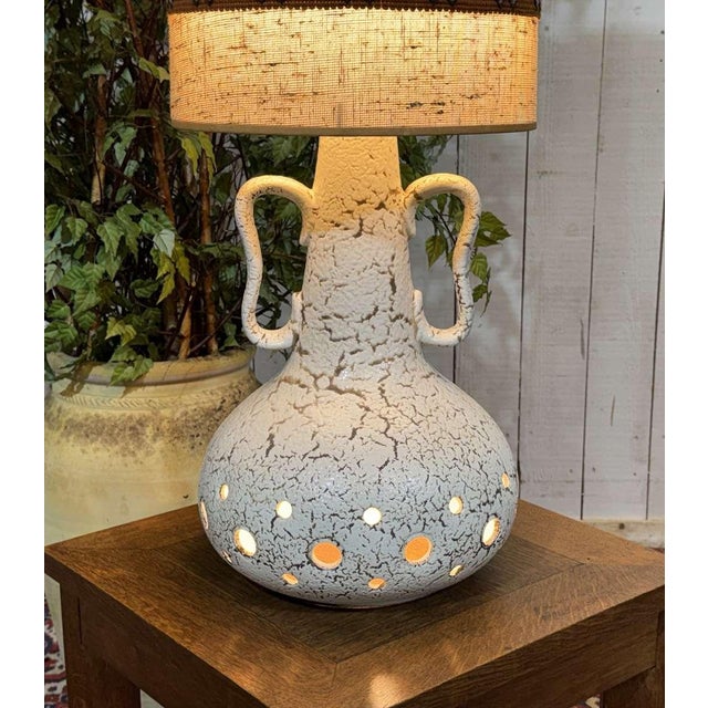 White Ceramic Lamp with Lampshade, 1970s For Sale - Image 16 of 17