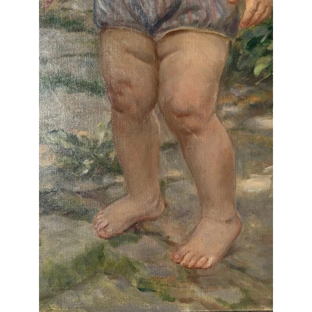 Piet Hein Eek Heinrich Pforr, Summer Idyll Barefoot Child Garden Steinweg, 1946, Oil Painting on Canvas For Sale - Image 4 of 11