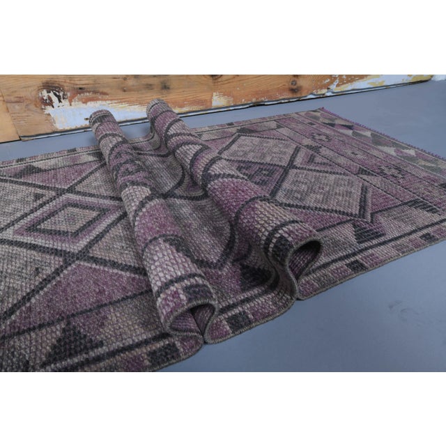 Textile 1960s Purple Lavender Natural Turkish Hand-Knotted Runner Rug For Sale - Image 7 of 9
