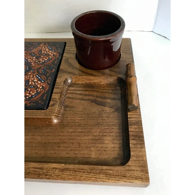 Vintage Tile and Wood Serving Tray With Ceramic Bowls - 3 Pc. Set For Sale - Image 4 of 6