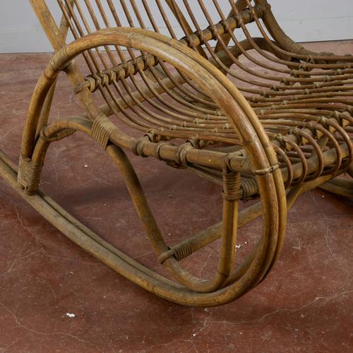 Bamboo and Rattan Rocking Chair, 1960s For Sale - Image 3 of 9