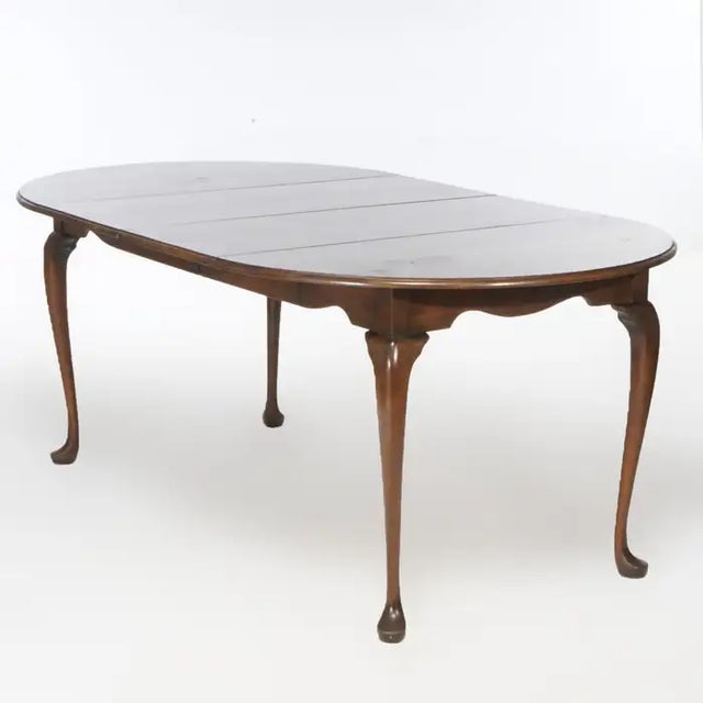Queen Anne Harden Furniture Attributed Solid Cherry Queen Anne 42" X 42" Round Dining Table Extending to 74" - Late 20th Century For Sale - Image 3 of 10