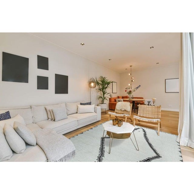 Textile 8x10 Ivory Hand-Knotted Wool Open Diamond Motif Tribal Modern Carpet Rug For Sale - Image 7 of 7