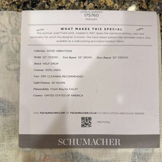 Pair of Schumacher Citrus Garden Window Panels in Color Primary. Custom Trim Added to Inside Portion of the Panel For Sale - Image 10 of 10