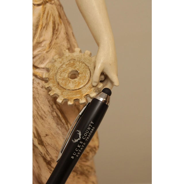 Metal Antique Cast Spelter Pair Figural Goddess Statues For Sale - Image 7 of 13