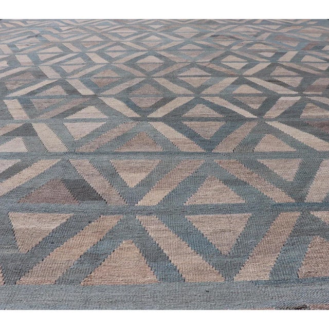 Tribal Modern Geometric Design Hand-Woven Kilim Rug by Keivan Woven Arts, 9'2 X 11'7 For Sale - Image 3 of 13