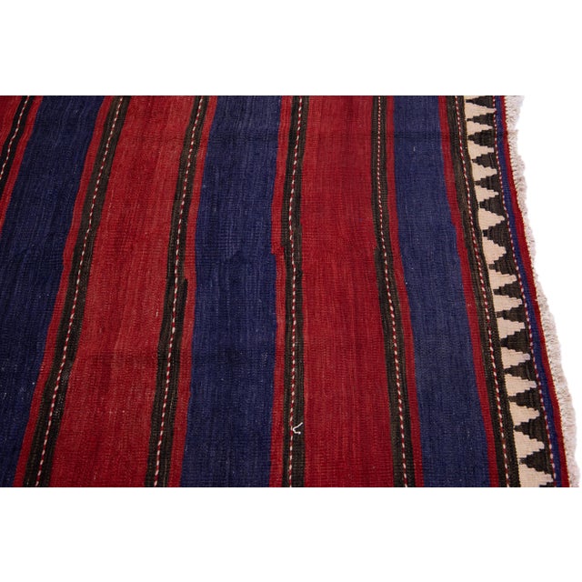 Mid-20th Century Turkish Kilim Multicolor Handmade Stripes Wool Rug For Sale In New York - Image 6 of 10