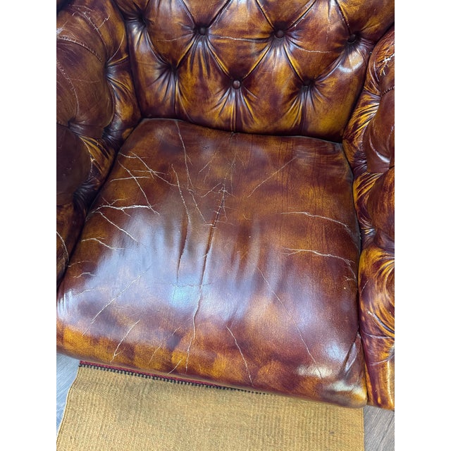 English Vintage Chesterfield Style Leather Wingback Chair For Sale - Image 3 of 11