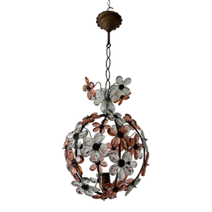 1920s French Peach Flower Ball Crystal Prisms Maison Baguès Style Chandelier