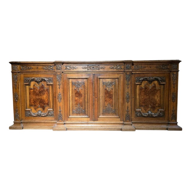 Large 19th Century French Fruitwood Sideboard with One-Piece Veined Marble Top, 1809 For Sale
