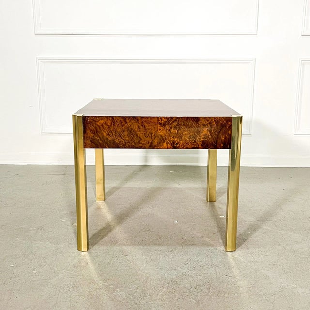 1970s 70's Regency Burl and Brass Century Side Tables - A Pair For Sale - Image 5 of 9