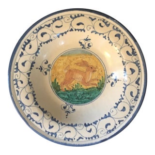Vintage Mid 20th Century Continental Faience Bowl With Rabbit For Sale
