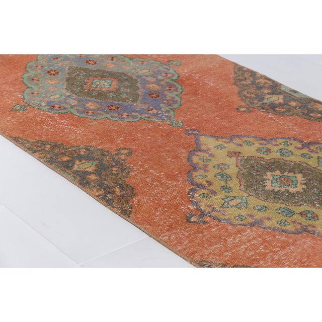 Turkish 1960s Muted Olive & Terracotta Turkish Runner For Sale - Image 3 of 9