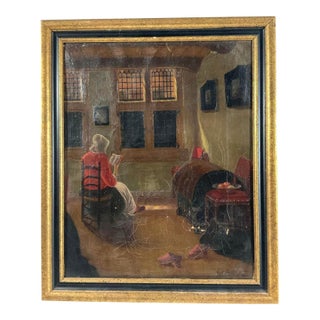 Antique 1920 Dutch Interior Oil Painting M Fenneker After Pieter De Hooch For Sale