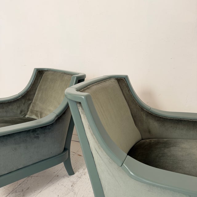 Mid-Century Modern French Lounge Chairs in Green Velvet and Lacquered Wood, 1950, Set of 2 For Sale - Image 12 of 17