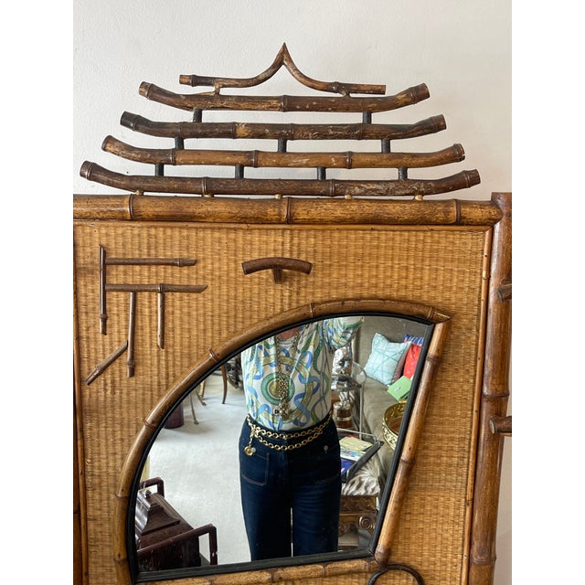 Aesthetic Movement French Bamboo Hall Tree With Fan Mirror 1870-1900 For Sale In West Palm - Image 6 of 15