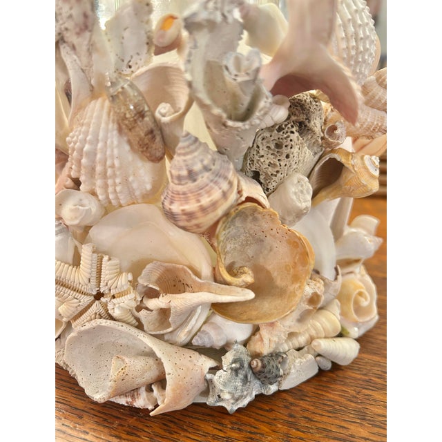 Coastal Palm Beach Handcrafted Seashell Encrusted Glass Hurricane Candle Holder For Sale In New Orleans - Image 6 of 11