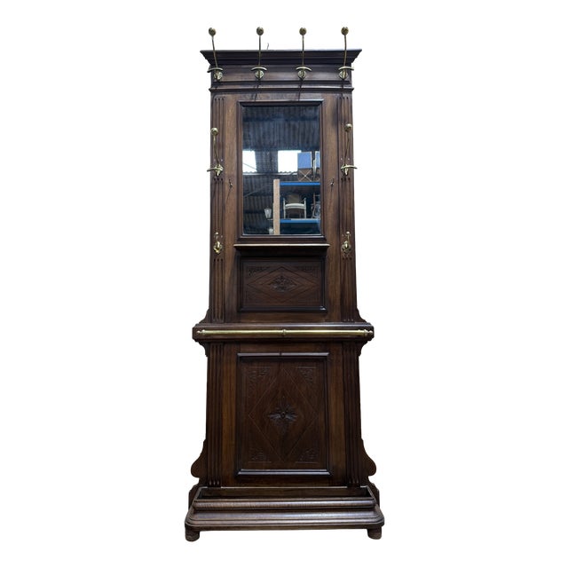 Napoleon III Coat Rack in Wood and Brass For Sale