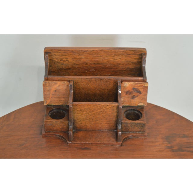 Antique Mission Oak Arts and Crafts Half Round Desk For Sale - Image 12 of 13