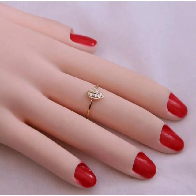 14k Yellow Gold Engagement Pear Shape Natural Diamond Ring Size 7 For Sale - Image 4 of 9