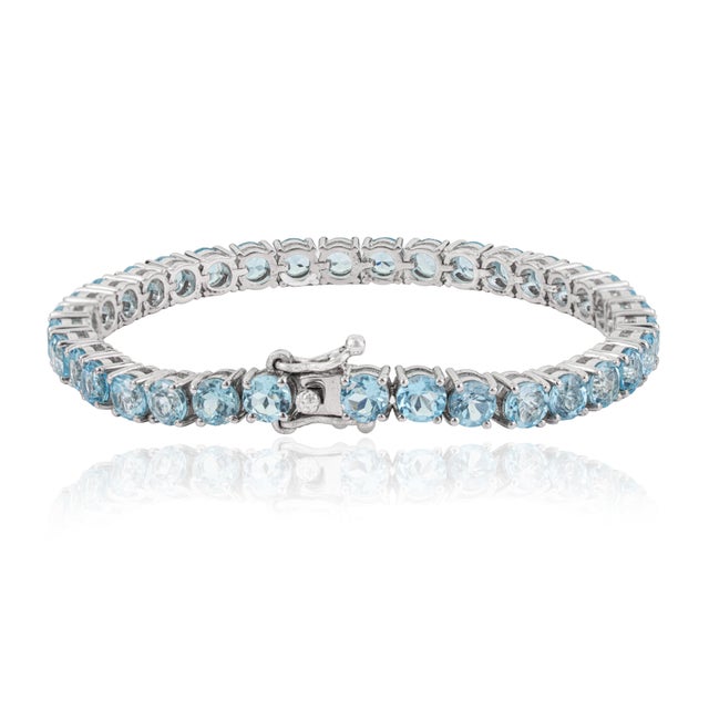 Contemporary Early 21st Century 20 CTTW Blue Topaz Tennis Bracelet in 925 Sterling Silver 7 Inch For Sale - Image 3 of 13
