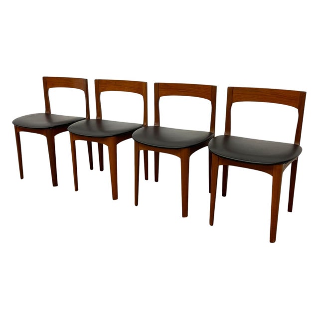 Mid-Century Modern Teak Dining Chairs Uk Import – Set of 4 Danish Modern Style Black Vinyl Side Chairs. For Sale - Image 4 of 12