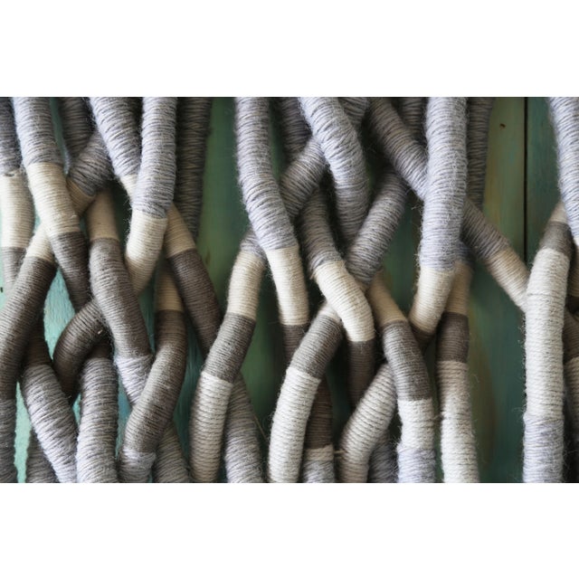 Textile 1980s 51" Fiber Art Textile Hanging Wall Art Blues Grays and Neutrals For Sale - Image 7 of 9