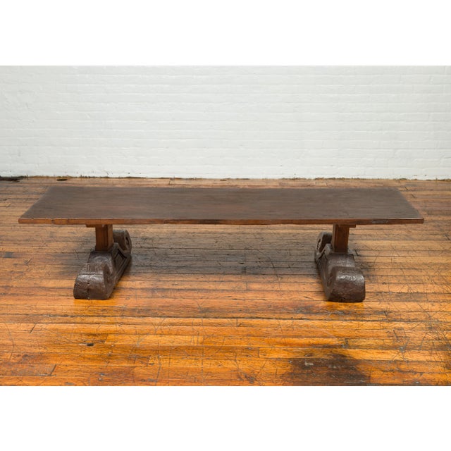 Rustic Chinese 19th Century Elm Coffee Table with Large Scrolling Feet For Sale In New York - Image 6 of 13