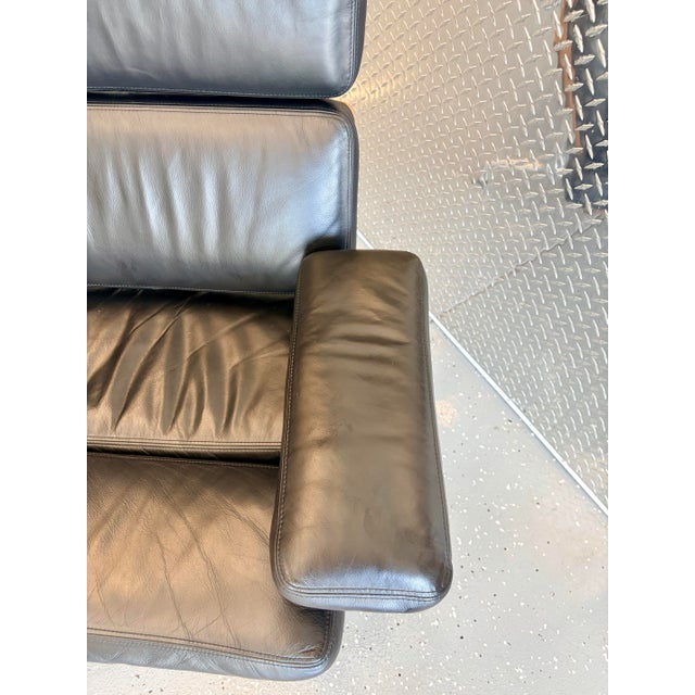 20003 3-Seat Sofa by Ray and Charles Eames in Teak W/ Black Leather For Sale - Image 9 of 13