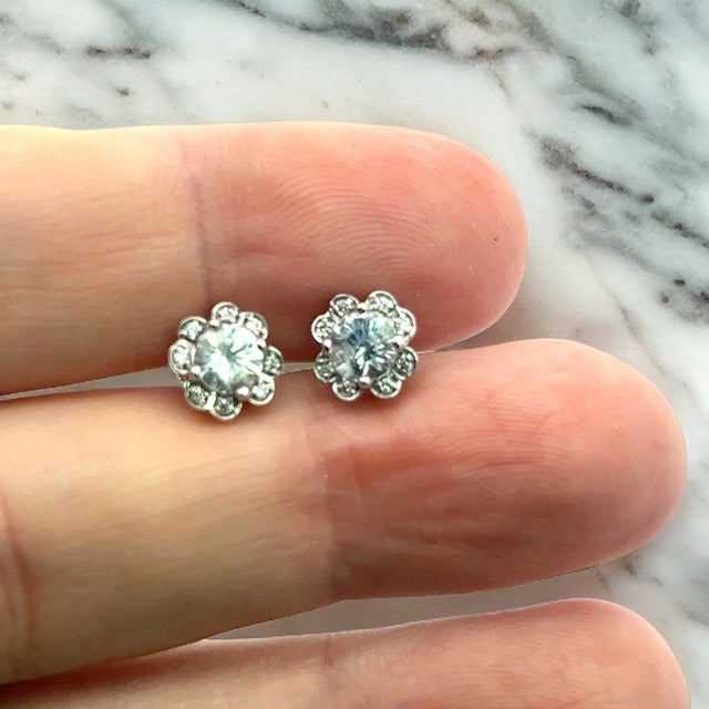 Traditional Natural Sapphire Diamond Stud Earrings 14k White Gold 1.62 TCW Certified For Sale - Image 3 of 18