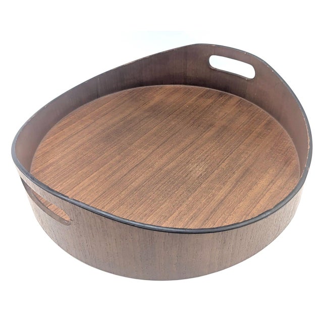 Otagiri Company Mid 20th Century Round Pressed Teak Wood Tray With Handles For Sale - Image 4 of 11