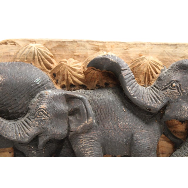 Elephant Family Carved on Wood Plaque With Formica Base For Sale - Image 11 of 11