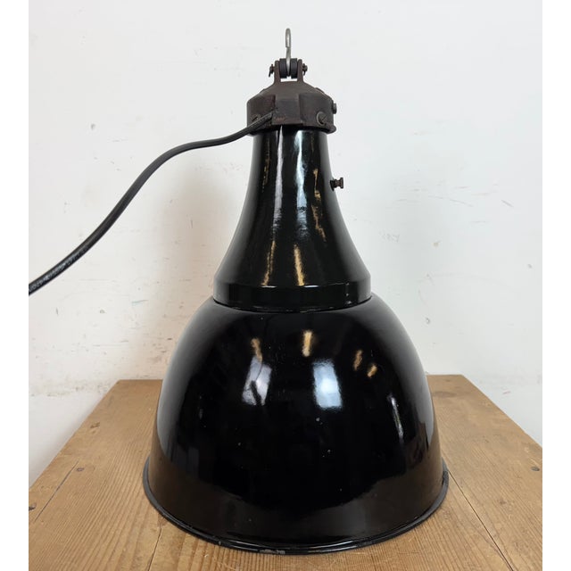 Industrial Bauhaus Pendant Lamp in Black Enamel, 1930s For Sale - Image 14 of 18