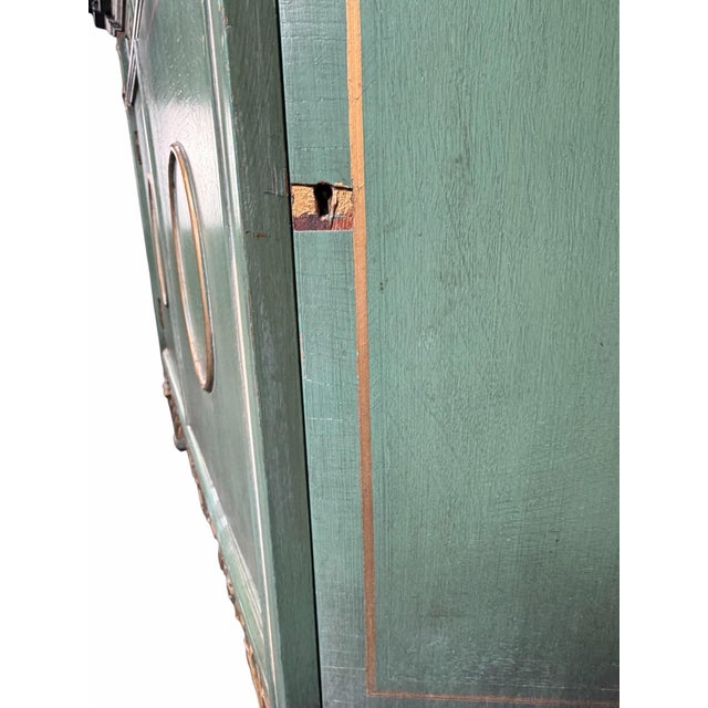 Stone Vintage Neoclassical Green & Gold Painted Sideboard / Buffet With Black Marble Top For Sale - Image 7 of 12