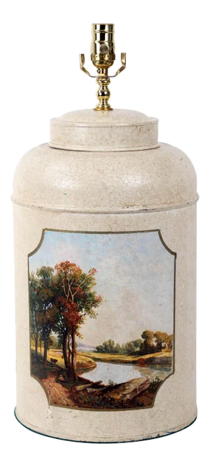 Late 20th Century Vintage Hand-Painted British Tea Caddy Table Lamp