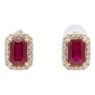Natural Ruby 1.96cts & Diamond 0.30cts Earring in 18k Yellow Gold For Sale