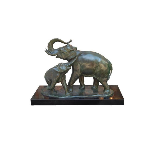 Metal Elephant With Cub Bronze Sculpture by Irenée Rochard For Sale - Image 7 of 7