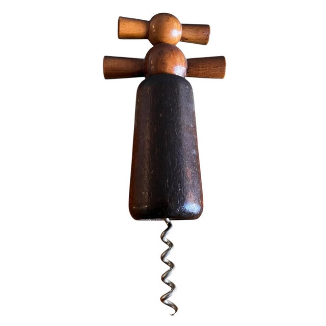 Farmhouse Vintage Mid Century Double Action Bottle Opener Wood Farmhouse 1960s Tandem Handle French Country Scandinavian For Sale - Image 3 of 3
