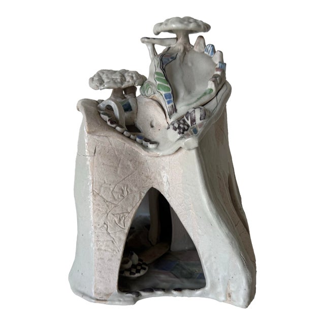 1980s Vintage Handmade Sculptural Abstract Landscape Art Pottery For Sale