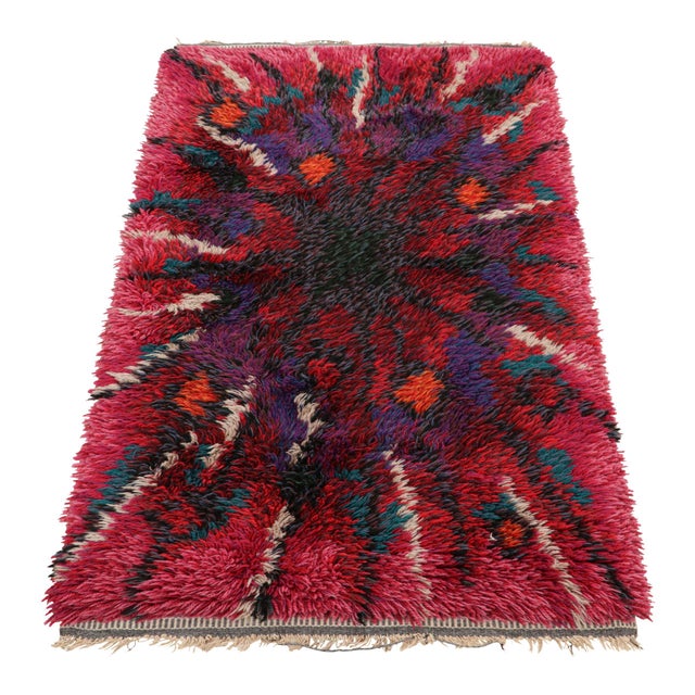 Hand-knotted in lush, high-pile wool in Sweden circa 1960-1970, this 3x4 vintage Swedish Rya rug is a bold new addition to...