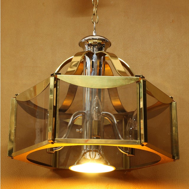 Fredrick Raymond Mid Century Majesty Moderm Brass and Chrome Chandelier For Sale In Los Angeles - Image 6 of 10