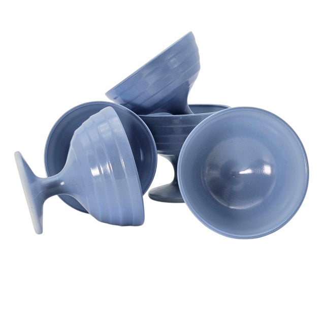 Hazel-Atlas Hazel Atlas Moderntone Platonite Blue Sherbet Bowls, Set of 5 (1930s–40s) For Sale - Image 4 of 10