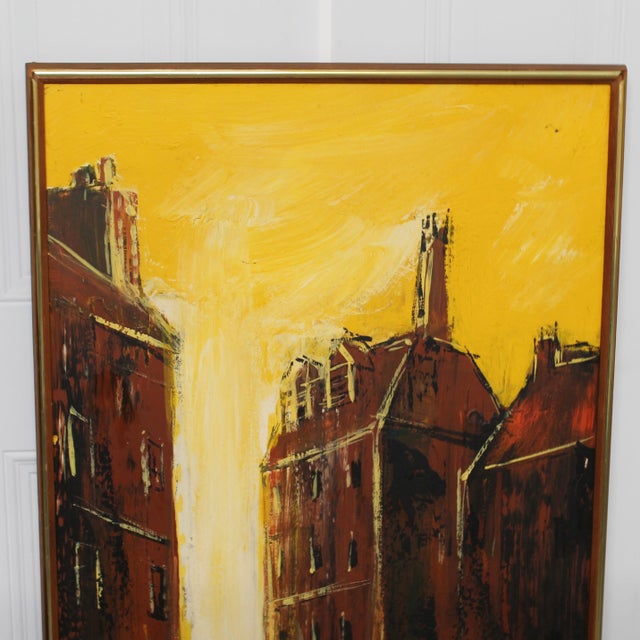1970s Large Signed Oil Painting on Board | European Canal For Sale - Image 4 of 7