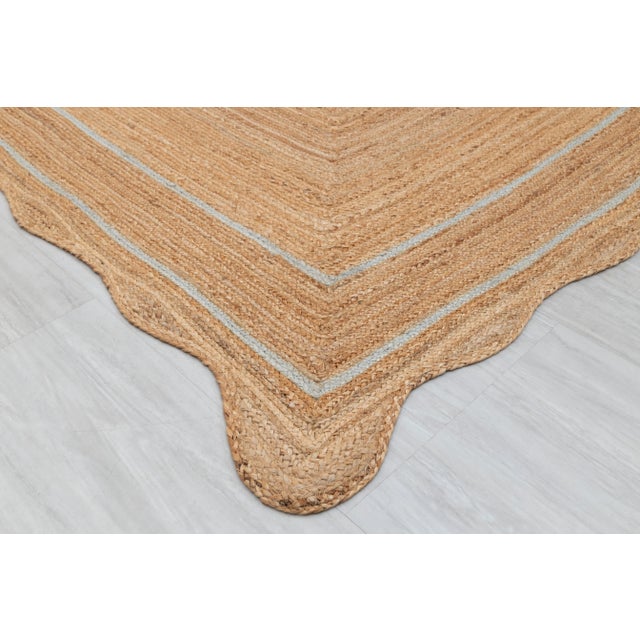 Light Blue Natural Jute Wave Scallop 6x9Ft. For Sale - Image 4 of 12