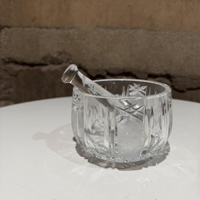 For your consideration, a cut crystal mortar and pestle set, likely an antique piece from the American Brilliant Period...